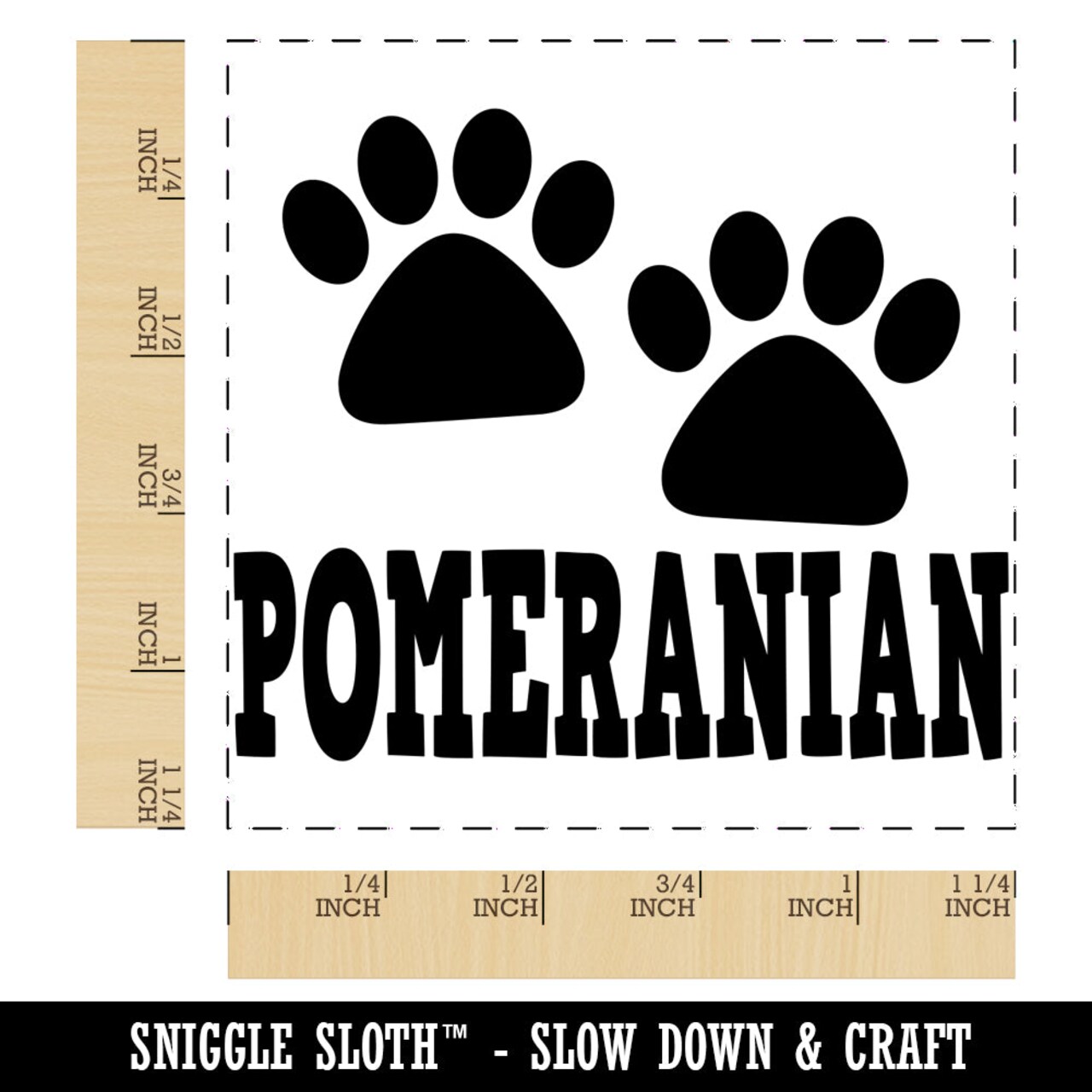 Pomeranian Dog Paw Prints Fun Text Square Rubber Stamp for Stamping Crafting